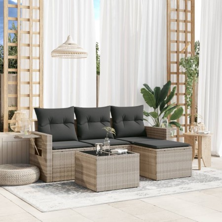 Set de sofás de jardín 4 pzas y cojines ratán sintético gris de , Conjuntos de jardín - Ref: Foro24-3252409, Precio: 266,48 €...