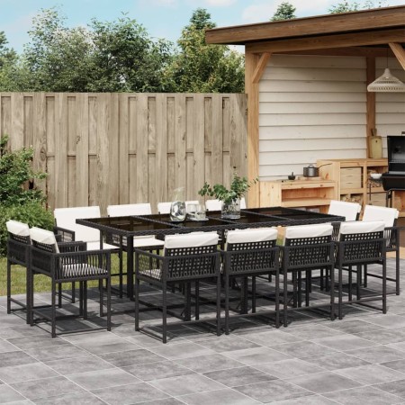 Set comedor de jardín con cojines 13 pzas ratán sintético negro de , Conjuntos de jardín - Ref: Foro24-3211578, Precio: 715,5...