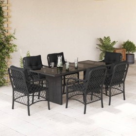 Set de comedor de jardín 7 pzas y cojines ratán sintético negro de , Conjuntos de jardín - Ref: Foro24-3212056, Precio: 642,5...