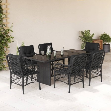 Set de comedor de jardín 7 pzas y cojines ratán sintético negro de , Conjuntos de jardín - Ref: Foro24-3212056, Precio: 642,5...