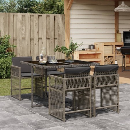 Set comedor de jardín 5 piezas con cojines ratán sintético gris de , Conjuntos de jardín - Ref: Foro24-3211616, Precio: 267,0...