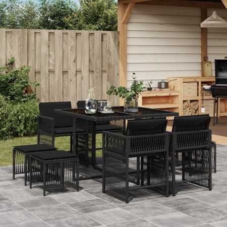 Set de comedor de jardín 9 pzas y cojines ratán sintético negro de , Conjuntos de jardín - Ref: Foro24-3211675, Precio: 346,1...
