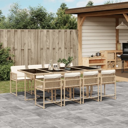 Set comedor de jardín 9 pzas con cojines ratán sintético beige de , Conjuntos de jardín - Ref: Foro24-3211462, Precio: 501,70...