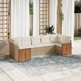 Set sofás de jardín 7 piezas y cojines ratán sintético beige en Conjuntos de jardín | Comprar online en Foru.es