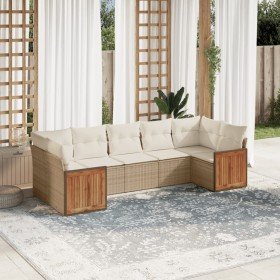 Set sofás de jardín 7 piezas y cojines ratán sintético beige en Conjuntos de jardín | Comprar online en Foru.es
