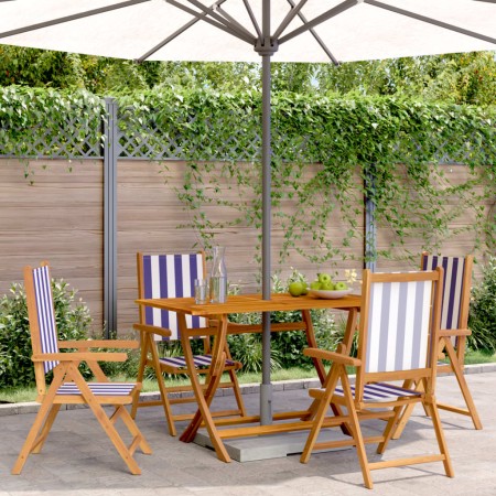 Sillas jardín reclinables 4 uds madera maciza tela azul blanco de , Sillas de jardín - Ref: Foro24-3214553, Precio: 292,35 €,...