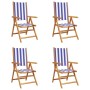 Sillas jardín reclinables 4 uds madera maciza tela azul blanco de , Sillas de jardín - Ref: Foro24-3214553, Precio: 292,35 €,...