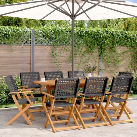 Sillas de jardín plegables 8 uds madera maciza y ratán PE negro de , Sillas de jardín - Ref: Foro24-3214558, Precio: 499,79 €...