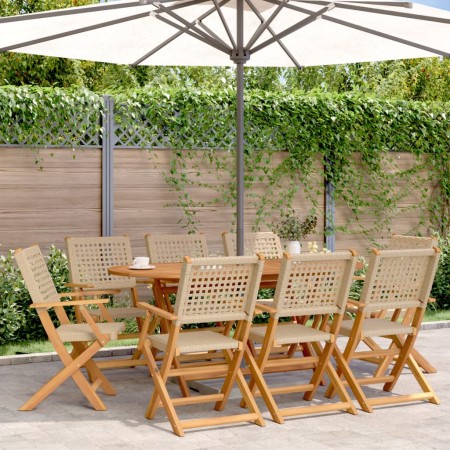 Sillas de jardín plegables 8 uds madera maciza y ratán PE beige de , Sillas de jardín - Ref: Foro24-3214564, Precio: 513,81 €...