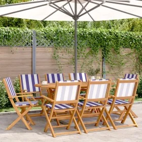 Sillas jardín reclinables 8 uds madera maciza tela azul blanco de , Sillas de jardín - Ref: Foro24-3214591, Precio: 392,73 €,...