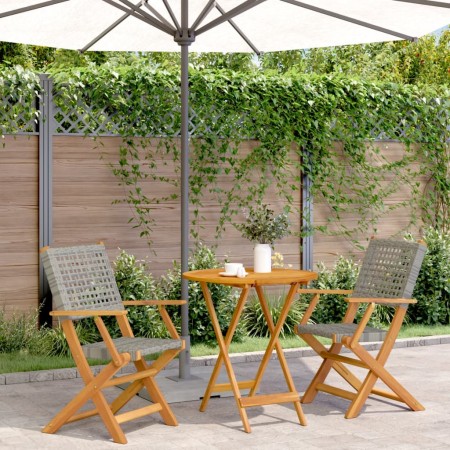 Juego de bistro de 3 piezas ratán PE y madera maciza gris de , Conjuntos de jardín - Ref: Foro24-3281851, Precio: 196,09 €, D...