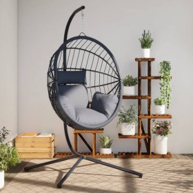 Silla colgante huevo con soporte ratán y acero gris de , Balancines de jardín - Ref: Foro24-4007407, Precio: 239,45 €, Descue...