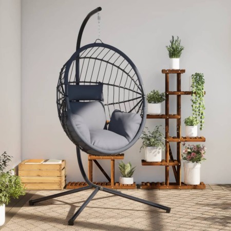 Silla colgante huevo con soporte ratán y acero gris de , Balancines de jardín - Ref: Foro24-4007407, Precio: 239,45 €, Descue...
