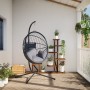 Silla colgante huevo con soporte ratán y acero gris de , Balancines de jardín - Ref: Foro24-4007407, Precio: 239,45 €, Descue...