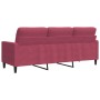 Sofá de 3 plazas de terciopelo rojo tinto 180 cm de , Sofás - Ref: Foro24-4007638, Precio: 252,42 €, Descuento: %