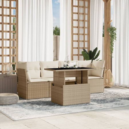 Juego de sofás jardín con cojines 5 pzas ratán sintético beige de , Conjuntos de jardín - Ref: Foro24-3266348, Precio: 360,79...