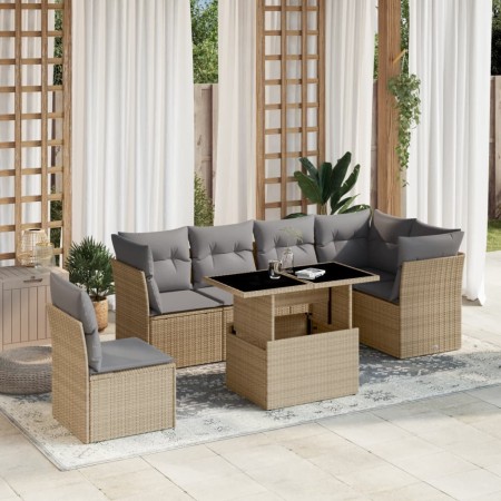 Set sofás de jardín 7 piezas y cojines ratán sintético beige de , Conjuntos de jardín - Ref: Foro24-3266619, Precio: 470,87 €...