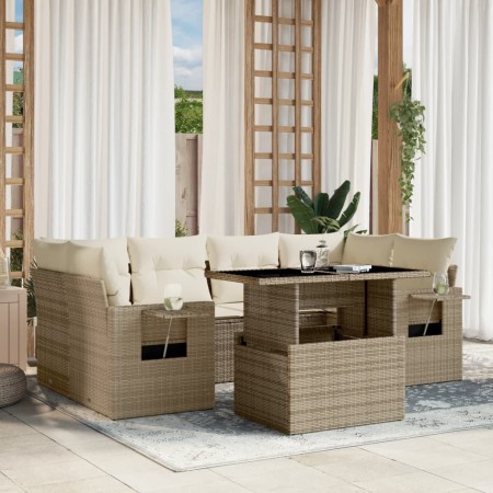 Set sofás de jardín 7 piezas y cojines ratán sintético beige de , Conjuntos de jardín - Ref: Foro24-3267758, Precio: 527,14 €...