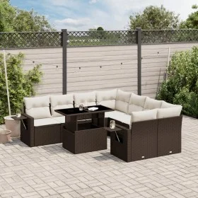 Set de sofás de jardín 9 pzas y cojines ratán sintético marrón de , Conjuntos de jardín - Ref: Foro24-3267803, Precio: 649,82...