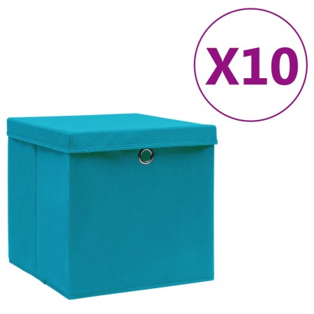 Cajas de almacenaje con tapas 10 uds azul bebé 28x28x28 cm de vidaXL, Cestas para almacenaje - Ref: Foro24-325234, Precio: 61...