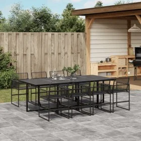 Juego de comedor de jardín 9 piezas ratán sintético negro de , Conjuntos de jardín - Ref: Foro24-3295035, Precio: 557,75 €, D...