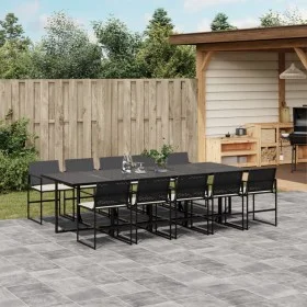 Set de comedor jardín 11 pzas con cojines ratán sintético negro de , Conjuntos de jardín - Ref: Foro24-3295061, Precio: 709,5...