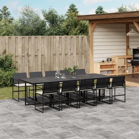Set de comedor jardín 11 pzas con cojines ratán sintético negro de , Conjuntos de jardín - Ref: Foro24-3295061, Precio: 716,2...