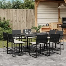 Set de comedor de jardín 9 pzas y cojines ratán sintético negro de , Conjuntos de jardín - Ref: Foro24-3295063, Precio: 431,2...