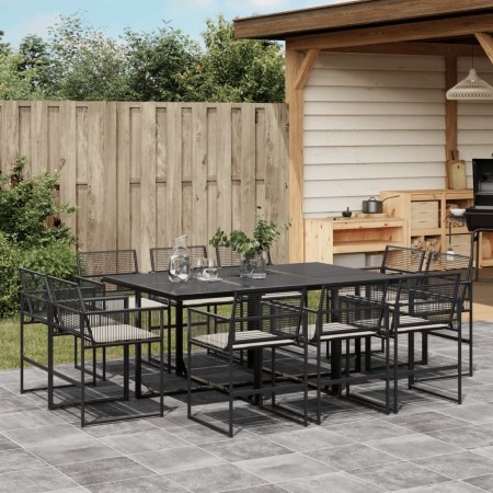 Set de comedor jardín 11 pzas con cojines ratán sintético negro de , Conjuntos de jardín - Ref: Foro24-3295014, Precio: 612,9...