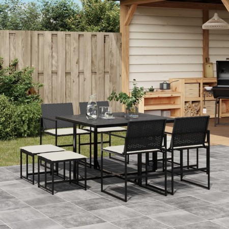 Set de comedor de jardín 9 pzas y cojines ratán sintético negro de , Conjuntos de jardín - Ref: Foro24-3295068, Precio: 362,3...
