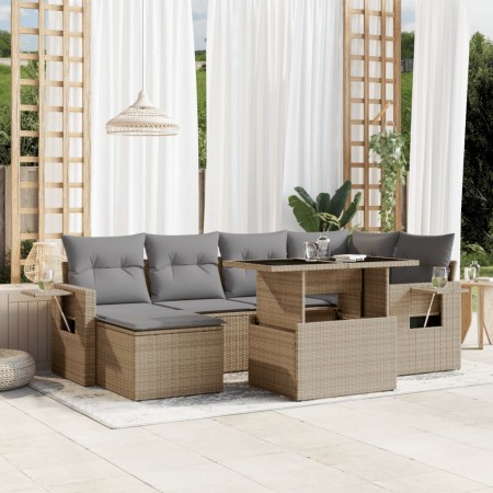 Set sofás de jardín 7 piezas y cojines ratán sintético beige de , Conjuntos de jardín - Ref: Foro24-3268049, Precio: 475,61 €...