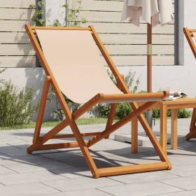 Silla de playa plegable madera maciza de eucalipto y tela beige de , Sillas de jardín - Ref: Foro24-366564, Precio: 65,59 €, ...