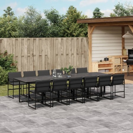 Juego de comedor de jardín 13 pzas con cojines textileno negro de , Conjuntos de jardín - Ref: Foro24-3295077, Precio: 811,50...
