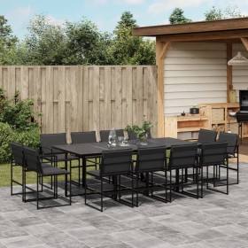 Juego de comedor de jardín 13 pzas con cojines textileno negro de , Conjuntos de jardín - Ref: Foro24-3295080, Precio: 736,44...