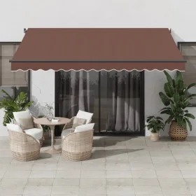 Toldo retráctil manual con luces LED marrón 400x300 cm de , Toldos - Ref: Foro24-3310209, Precio: 358,66 €, Descuento: %