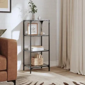 Estantería con superficie de vidrio negro y acero 40x30x95 cm de , Perchas y estanterías - Ref: Foro24-846039, Precio: 54,50 ...