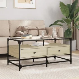 Mesa de centro tapa de vidrio acero roble Sonoma 98,5x50x45 cm by , Coffee table - Ref: Foro24-846045, Price: 88,89 €, Discou...