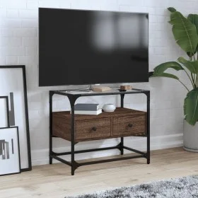 Mueble TV cristal y madera ingeniería marrón roble 60x35x51 cm de , Muebles TV - Ref: Foro24-846058, Precio: 57,96 €, Descuen...