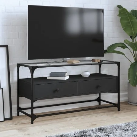 Mueble TV cristal y madera ingeniería negro 98x35x51 cm de , Muebles TV - Ref: Foro24-846064, Precio: 76,81 €, Descuento: %