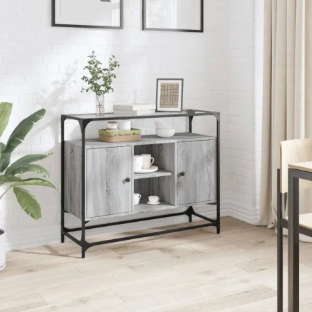 Aparador cristal y madera ingeniería gris Sonoma 98x35x81 cm de , Aparadores - Ref: Foro24-846072, Precio: 92,75 €, Descuento: %