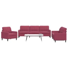 Juego de sofás con cojines 3 piezas terciopelo rojo tinto by , Sofas - Ref: Foro24-3278435, Price: 649,60 €, Discount: %