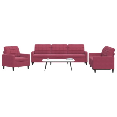 Juego de sofás con cojines 3 piezas terciopelo rojo tinto de , Sofás - Ref: Foro24-3278435, Precio: 660,59 €, Descuento: %