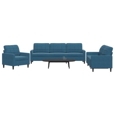 Juego de sofás con cojines 3 piezas terciopelo azul de , Sofás - Ref: Foro24-3278440, Precio: 768,68 €, Descuento: %
