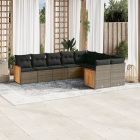 Set de muebles de jardín 9 pzas y cojines ratán sintético gris en Conjuntos de jardín | Comprar online en Foru.es