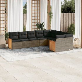 Set de muebles de jardín 9 pzas y cojines ratán sintético gris en Conjuntos de jardín | Comprar online en Foru.es