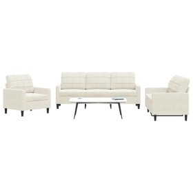 Juego de sofás con cojines 3 piezas terciopelo crema de , Sofás - Ref: Foro24-3278359, Precio: 704,98 €, Descuento: %
