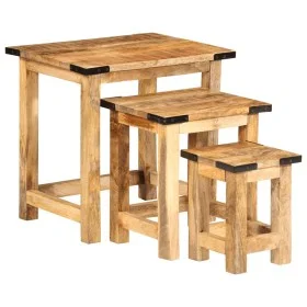 Mesas apilables 3 piezas madera maciza de mango rugosa de , Mesas auxiliares - Ref: Foro24-358502, Precio: 86,47 €, Descuento: %