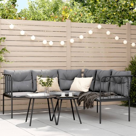 Sofá de jardín con cojines forma de L acero y textileno negro de , Sofás de exterior - Ref: Foro24-4008108, Precio: 270,44 €,...