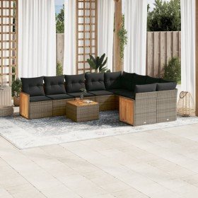 Set de sofás de jardín 10 pzas con cojines ratán sintético gris en Conjuntos de jardín | Comprar online en Foru.es
