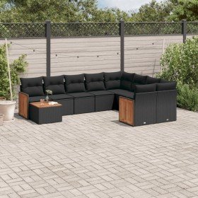 Set de sofás de jardín 10 pzas cojines ratán sintético negro en Conjuntos de jardín | Comprar online en Foru.es